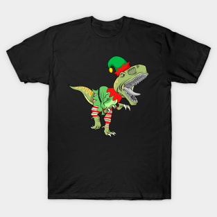 Dinosaur In Elf Costume Christmas T-Shirt